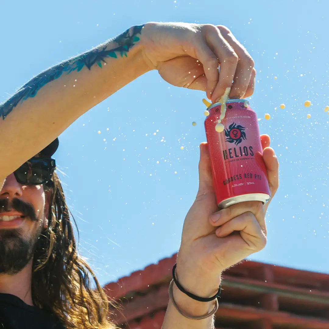 helios brewing goddess red rye can